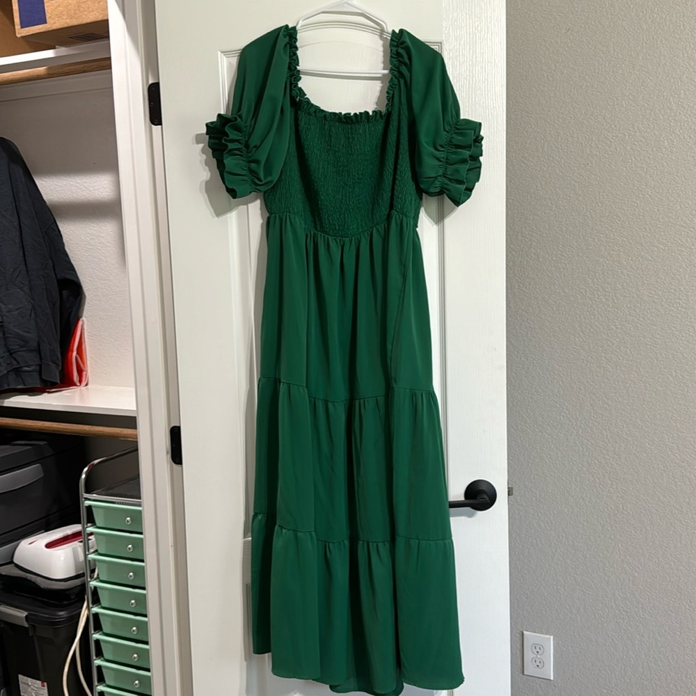 Green floor length dress